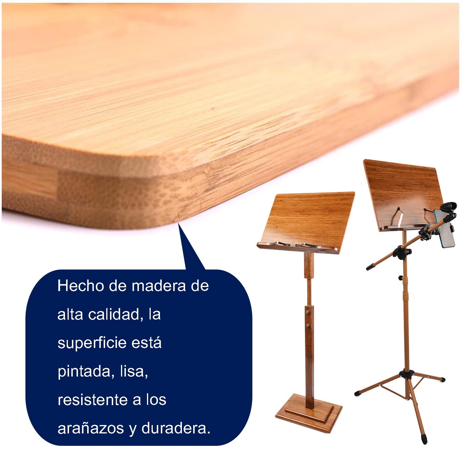 Soporte de violín plegable portátil, atril de madera ajustable, atril para partituras plegable multiusos, sostiene libros de texto, libros de cocina, partituras o documentos de forma segura (made