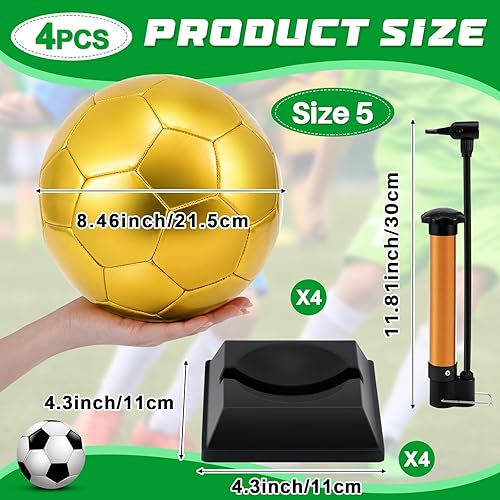 Miniatura 2 de Hiboom Balón de fútbol dorado con autógrafo con soporte de exhibición, bomba de aire para trofeos, aniversario, escuela secundaria, operación,