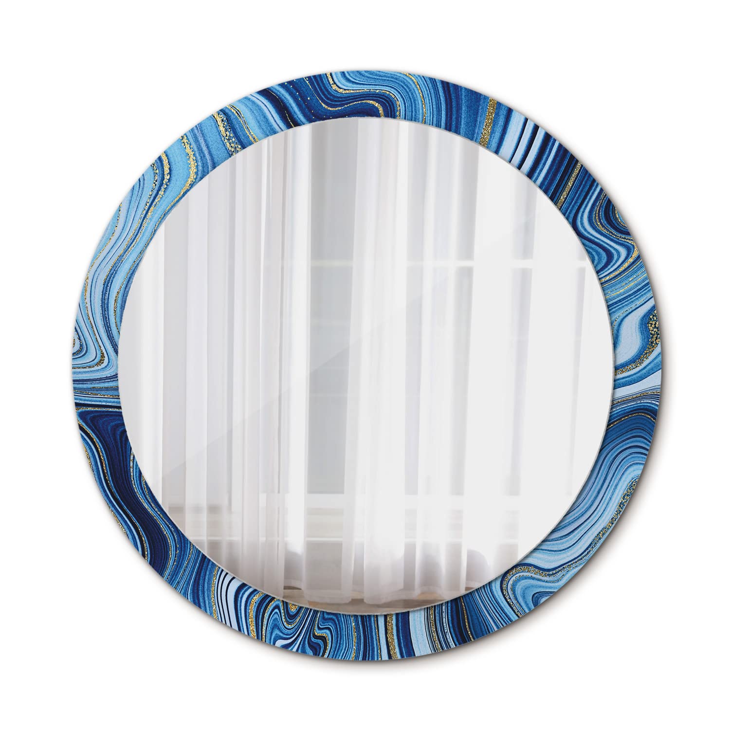 Tulup Wall Mirror Unique Mirror Home Decoration Ø35.43 in / 90 cm Circular Mirror with Print Overprint Glass - blue marbling