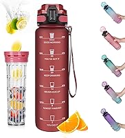 Vista 10 de Opard - Botella de agua deportiva de 30/32 onzas, con tapa a prueba de fugas y pajilla, sin bisfenol A (BPA), botella de plástico de tritán