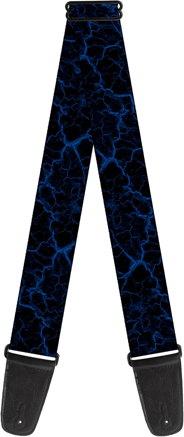 Buckle-Down Marble Black Baby Blue, Acoustic, Bass, Electric Guitar Strap, 2 Inches Wide and Adjustable