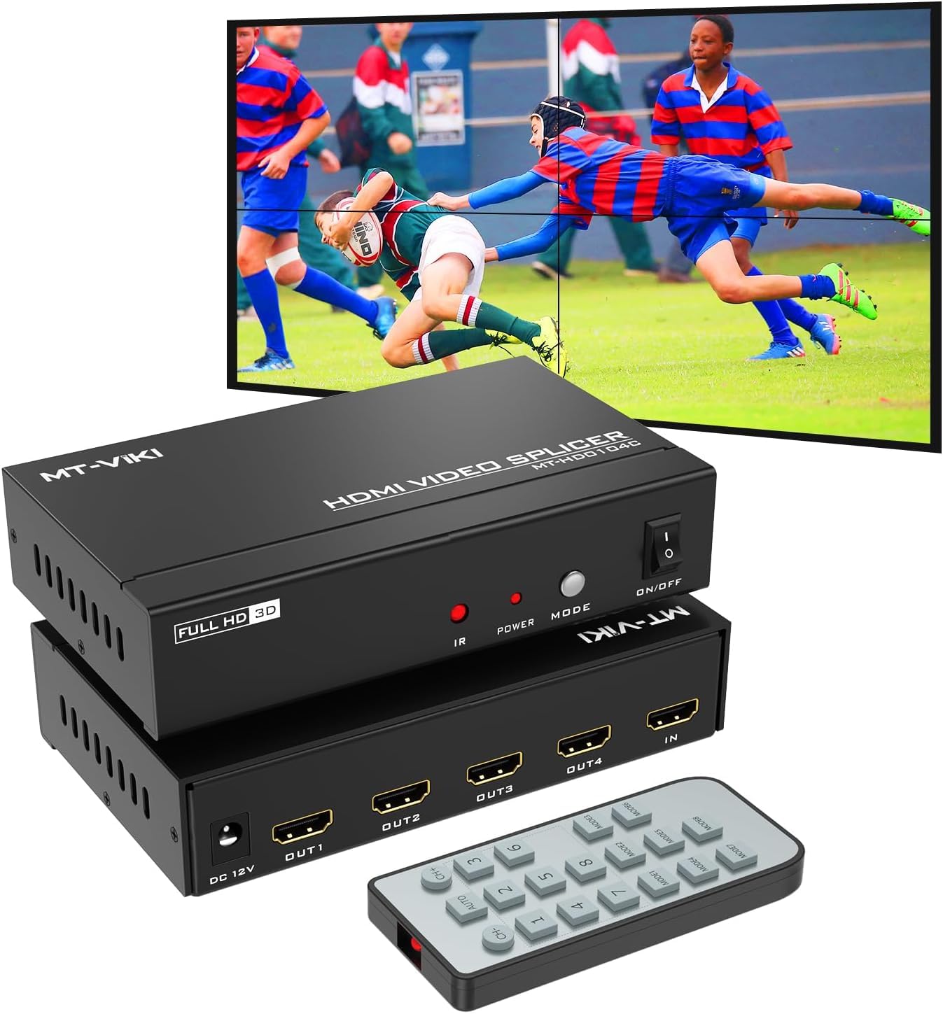 MT-VIKI 4K Video Wall Controller 2x2, Support 4K 30Hz HDMI Output and Input for 4 TV Splicing Display & 8 Display Modes -1x2, 1x3, 1x4, 2x2, 4x1, 3x1, 2x1