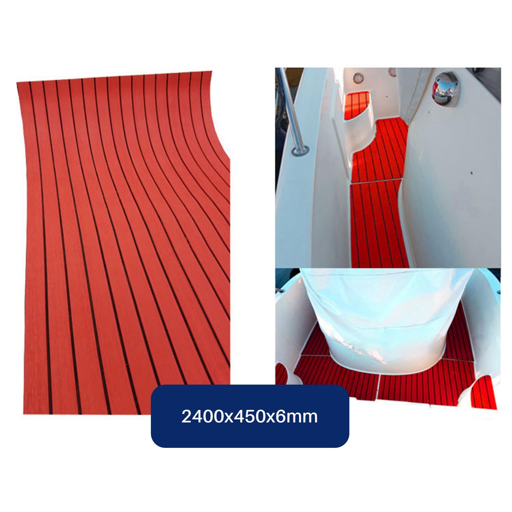 Booso Bootsbodenmatte aus EVA-Schaum, selbstklebend, aus Teak, für Yacht, Bodenbelag, 2400 x 450 x 6 mm, Rot