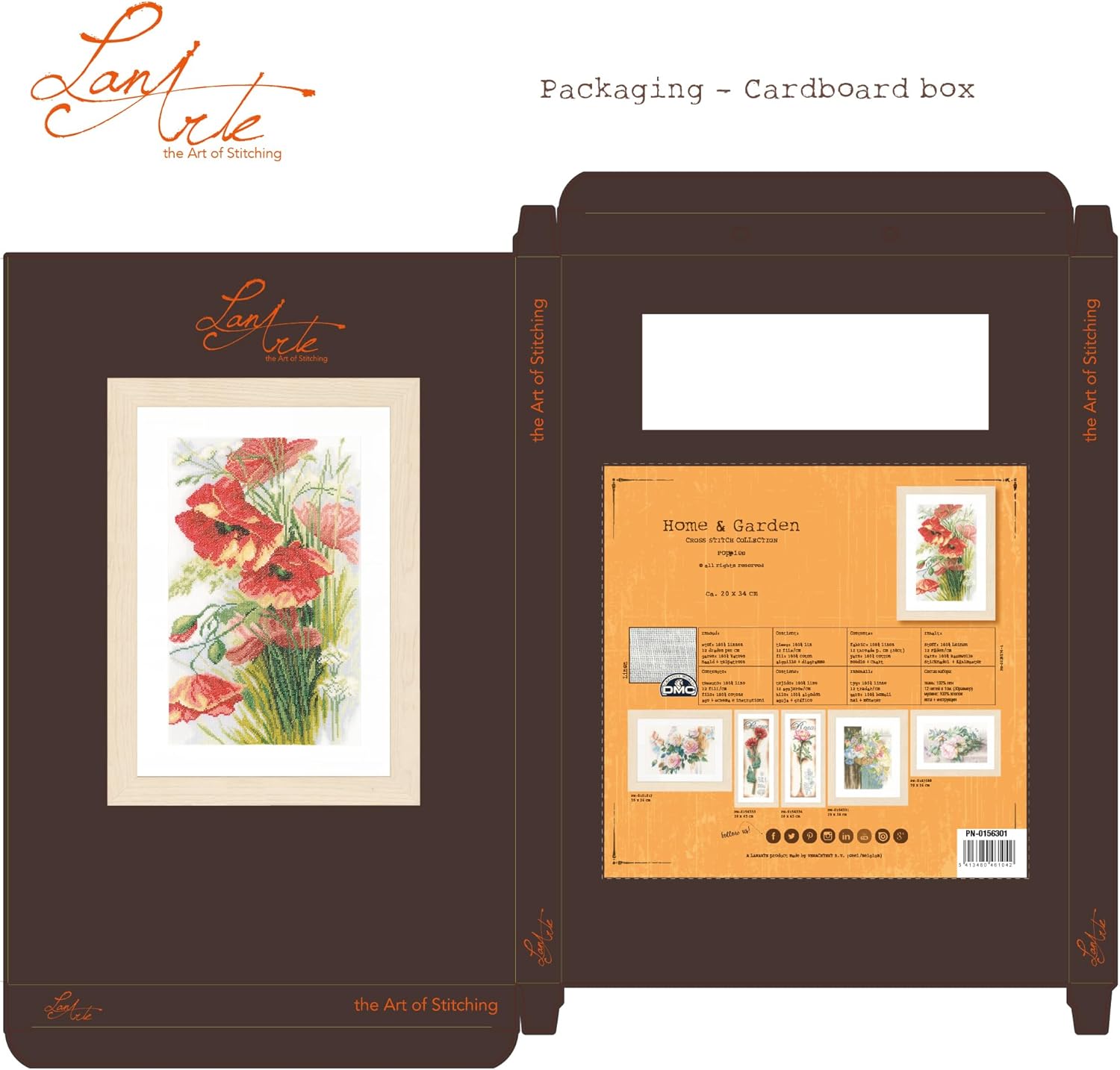 Vervaco 30 Count LanArte Poppies On Linen Counted Cross Stitch Kit, 8" x 13.5"