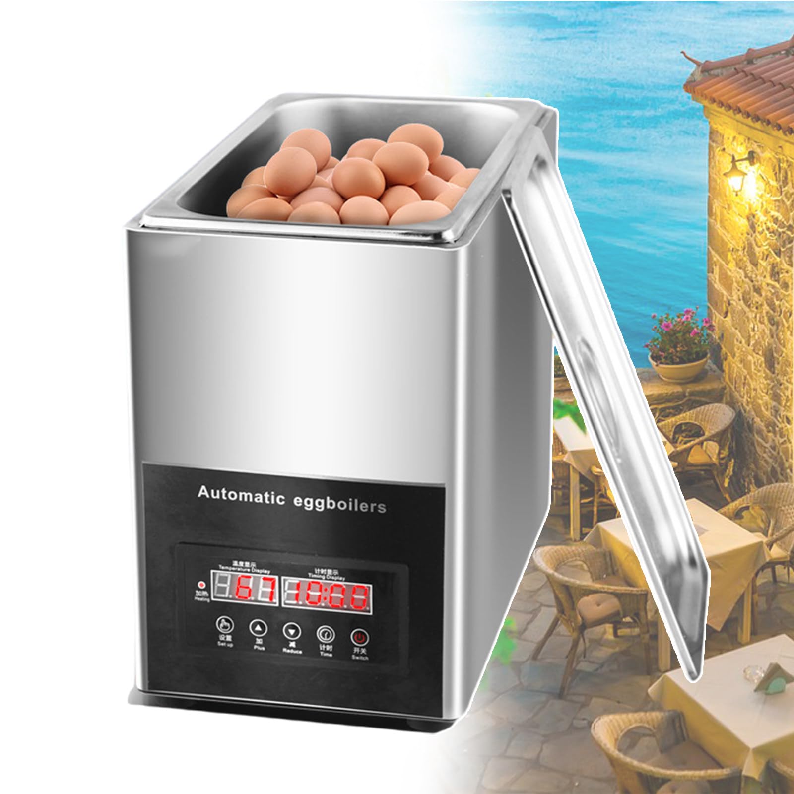 Macchina per Cuocere Le Uova da 9 Litri, Cuociuova Professionale, Dispositivo Automatico per Frittate, Temporizzazione da 0 A 99 Minuti, Macchina per Cuocere Le Uova da 800 W
