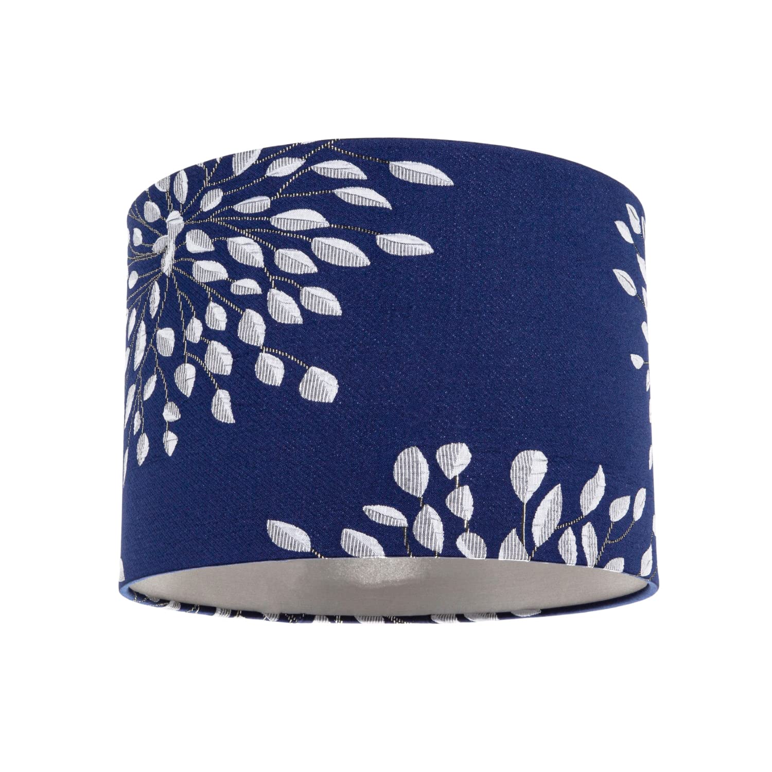 Happy Homewares Blue/White Modern Navy Midnight Drum Lampshade With Off- Floral Decoration