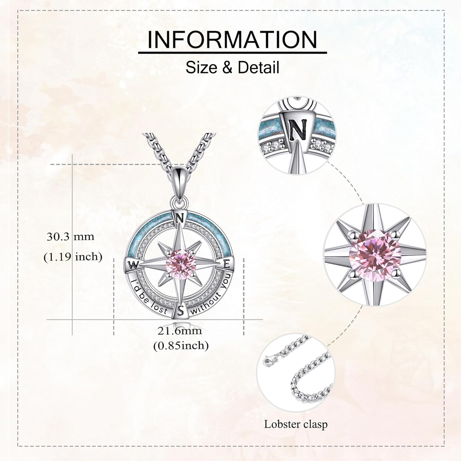 Compass Necklace 925 Sterling Silver Birthstone Necklace Turquoise Compass Pendant Jewelry for Women - Image 5
