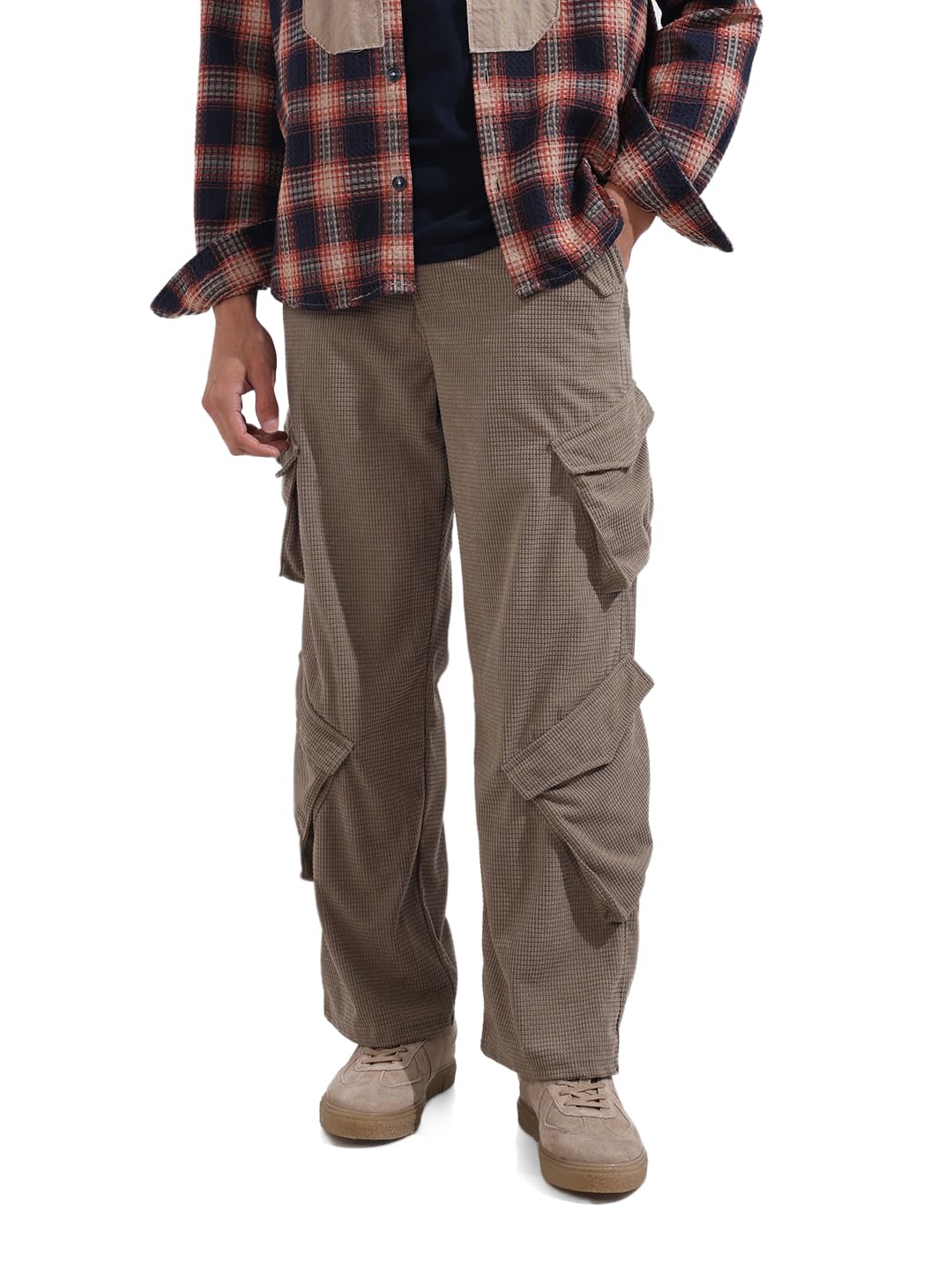 Cargo ample texturé mi-haut homme pantalon large multipoche confortable - 8