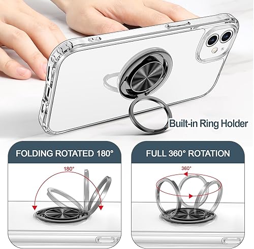 Miniatura 4 de Hython Funda transparente para iPhone 11 con soporte de anillo soporte de anillo giratorio de 360 con soporte magnético Soporte para automóvil Funda