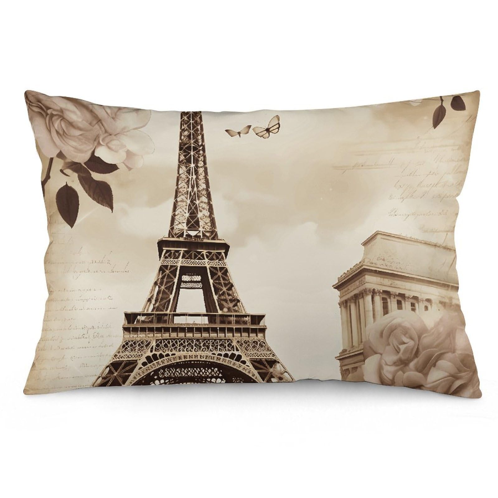 2 Pack Pillow Cases for Hair and Skin, Soft Breathable Pillow Case Covers with Hidden Zipper, Vintage Paris Eiffel Tower Butterfly Pillowcase 12 "x20 Pillow Covers for Sleeping Gift