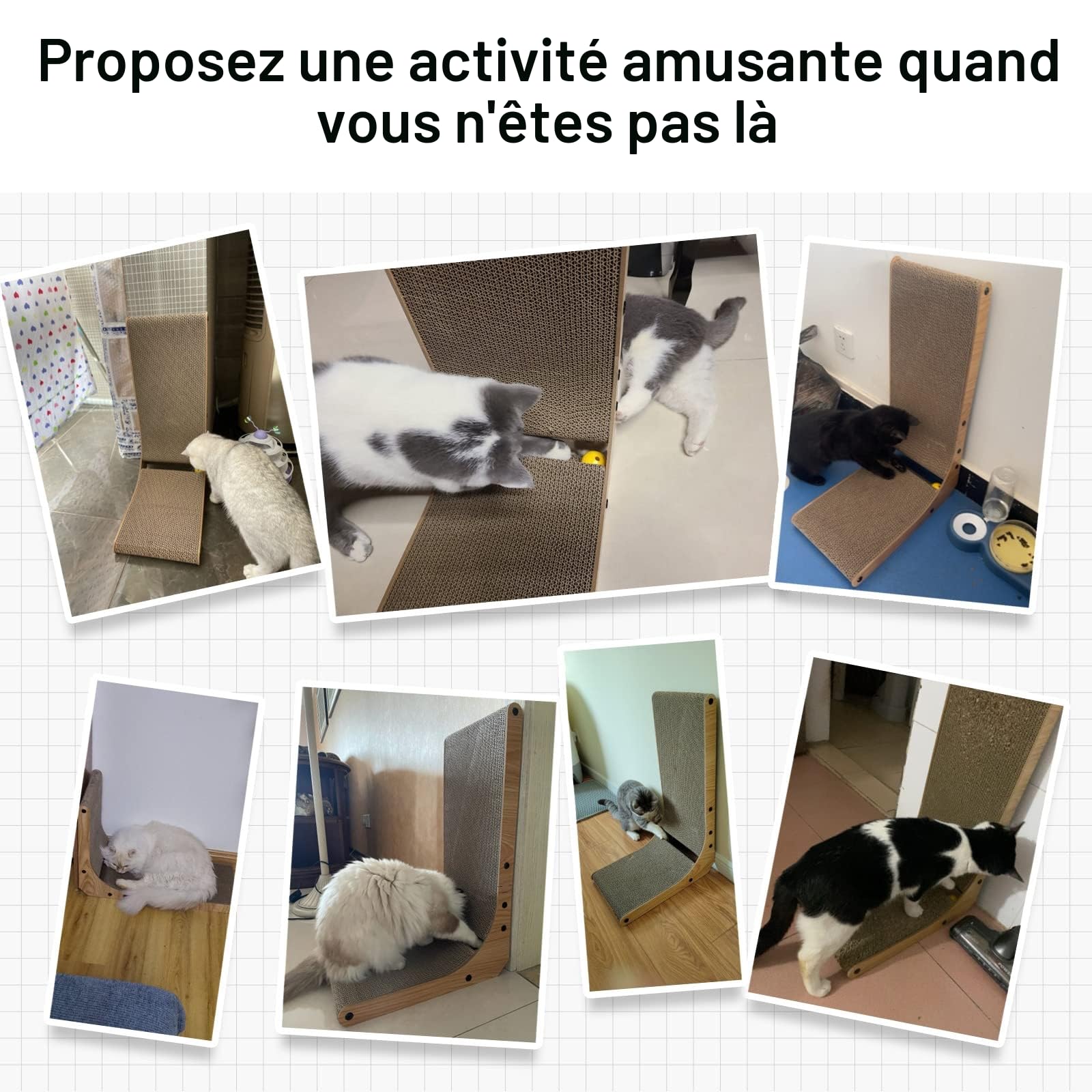 FUKUMARU Planche Gratter en Forme de L de 68 cm de Haut pour Mur et Coin, Grattoir pour Chat avec Balle Jouet pour Chats d'intérieur
