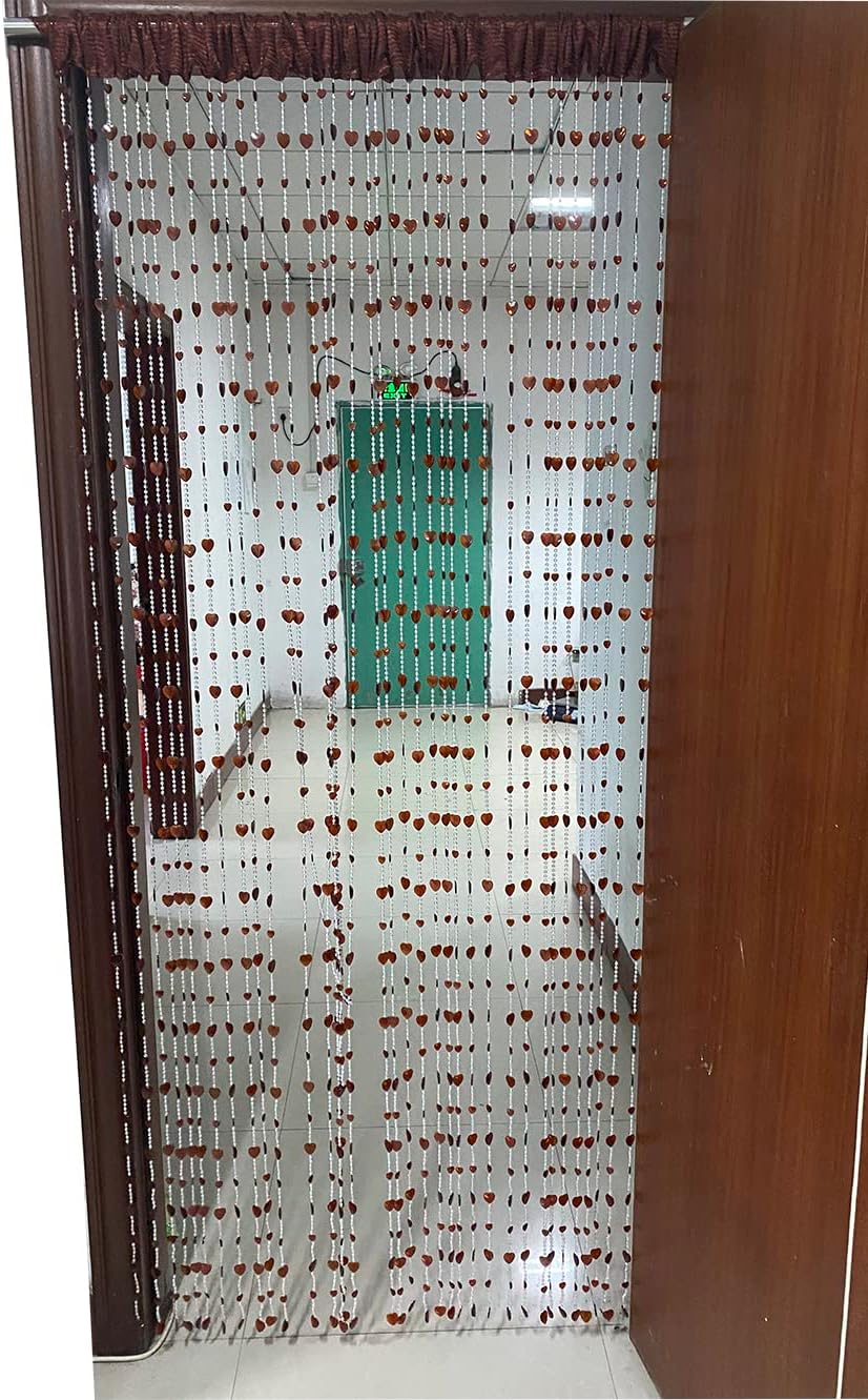 ZiDeTang Acrylic Beaded Heart Door Curtain Home Décor Tassel Room Divider Curtain Color Brown Pack of 2
