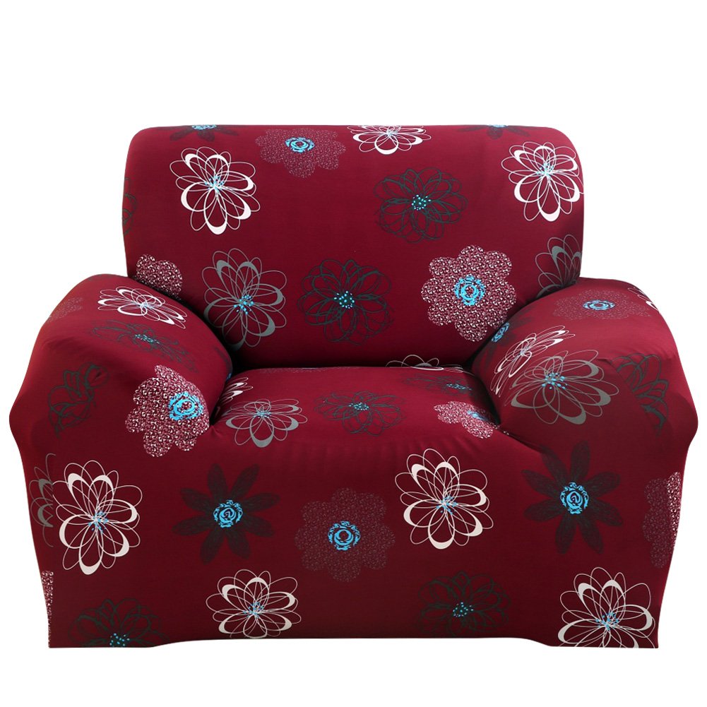 jianyanaStretch Couch Cover, Polyester Spandex Printed Elastic Couch Sofa Slipcovers 1/2/3/4 Seater Furniture Protector Covers Non Slip Cover for Kids/Dogs/Pets (Single Seat, Print Red)