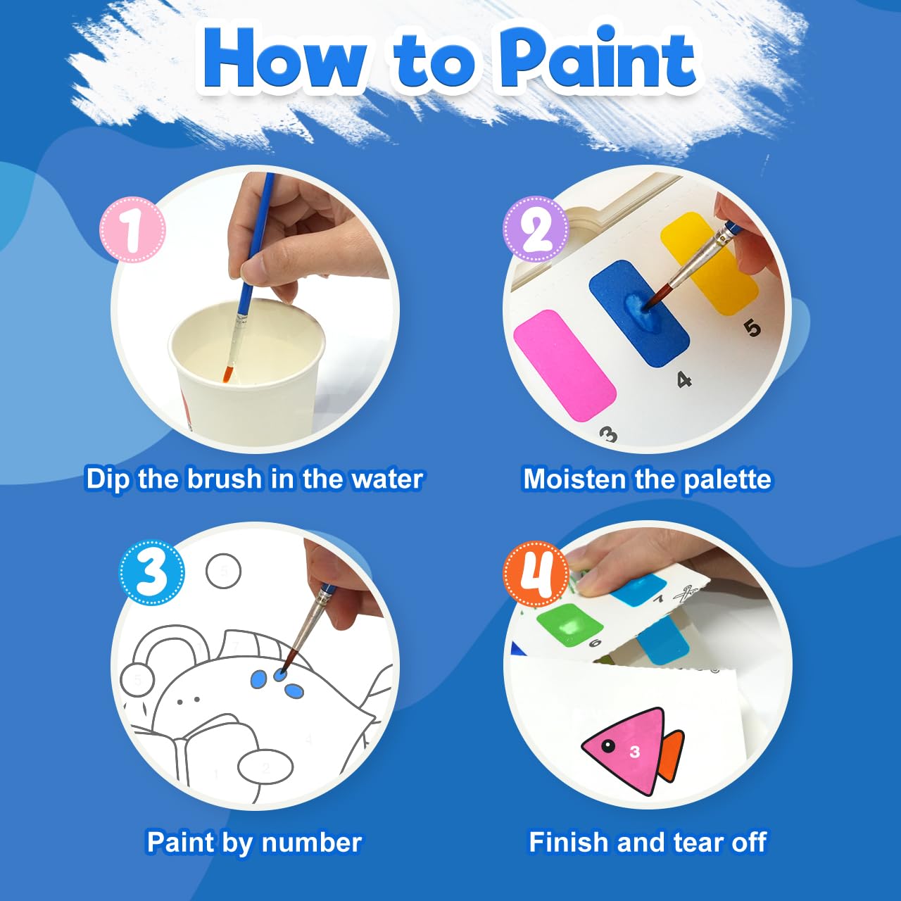 ZMLM Dipingi con Libro da Colorare ad Acqua per Bambini Piccoli, Libro di Pittura ad Acquerello con Pennello, Libro Magico da Colorare Acqua per Bambini 3 4 5 6 7 8 Anni - Animali Marini