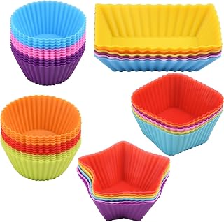 Pack of 42 Silicone Baking Cups Reusable Muffin Cups BPA Free Cupcake Liner Tray Kids Lunch Box Dividers Bento Bundle Accessories Moule Silicone Multicolor
