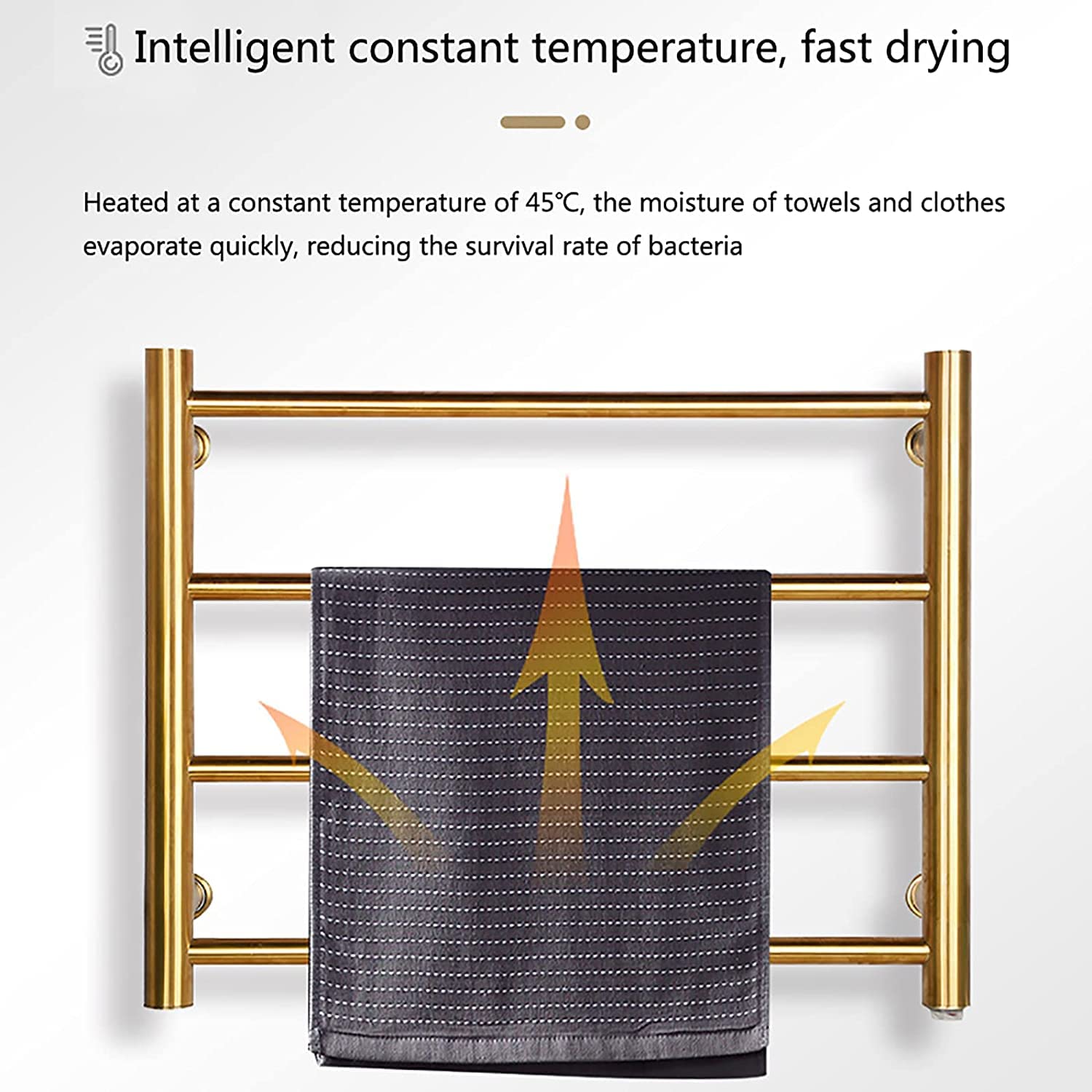 Scaldasalviette con Timer, scaldasalviette Elettrico da Parete in Acciaio Inox, a Risparmio energetico, 58 W, scaldasalviette a 4 Barre, per Bagno