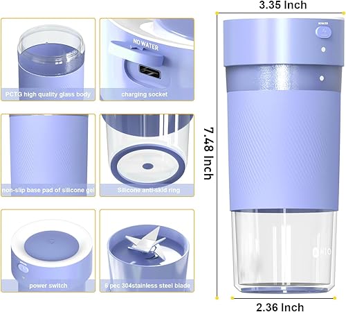 Miniatura 4 de MIO Licuadora portátil para batidos, 10 onzas, mini máquina de batidos inalámbrica recargable USB-C y batidora de proteínas de mano, exprimidor de