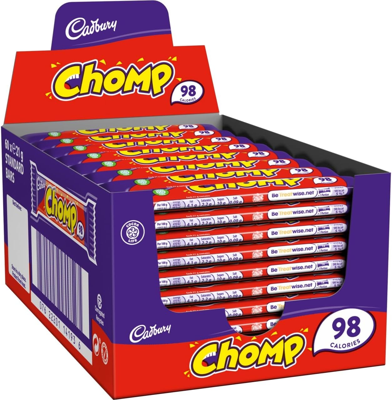 Cadbury Chomp Chocolate Bar 21g Pack of 60 Bars - Milk Chocolate With a Caramel Centre
