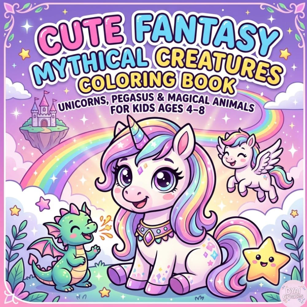 Cute Fantasy Mythical Creatures Coloring Book: Unicorns, Pegasus & Magical Animals | Fun and Relaxing Coloring Pages