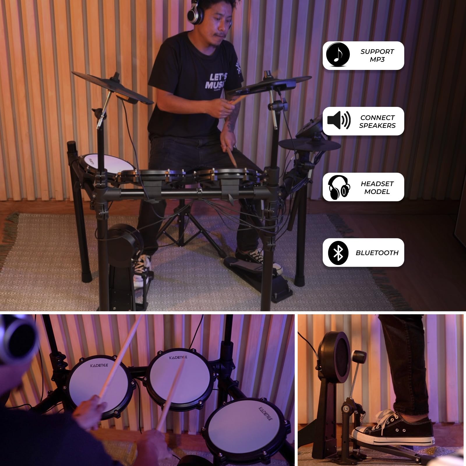 Kadence Professional 8 piece Electronic Drum Set, Electric Drum Set with 4 Quiet Mesh Drum Pads, Cymbals, Snare, Drum Module, Headphones, DrumSticks, Kick Pedal (MD200S Generation 2025) - Image 3 thumbnail