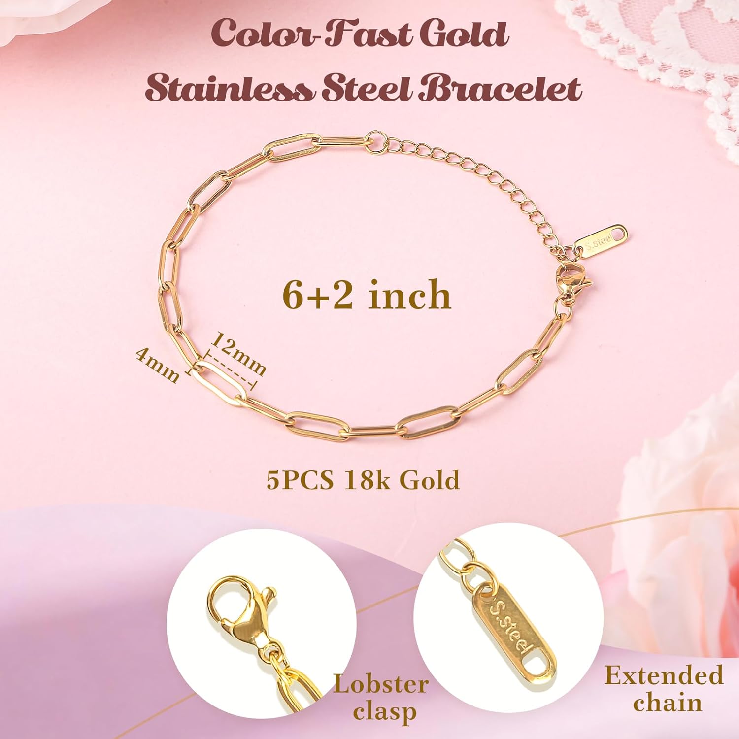 Wisreach 417 PCS Stainless Steel Gold Charm Bracelet Making Kit, DIY Jewelry Making Supplies with Paperclip Chain Bracelets, Charms & Jump Rings, Starter Craft Kit, Women & Beginners - Image 2