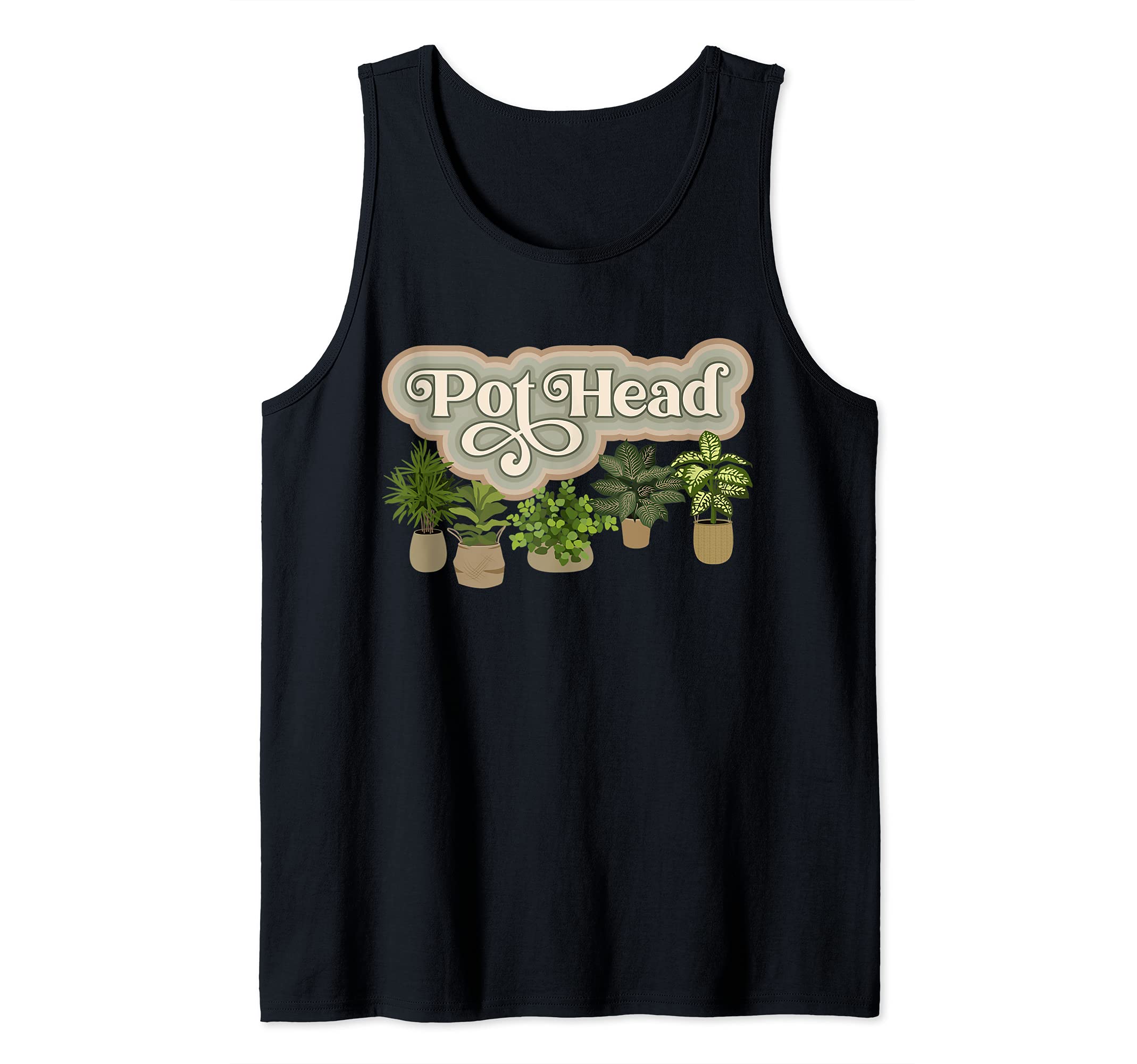 Retro Pot Head Indoor Plant Lover Plants Gardener Gardening Tank Top, Black