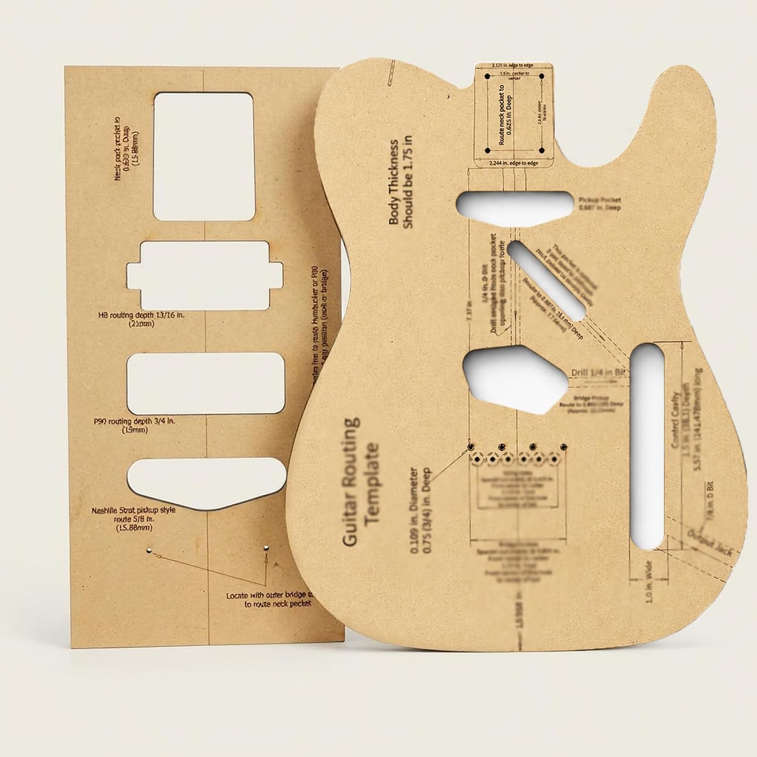 T-Style Guitar Body Routing Template Guide Kit, Precision Cut 1/4" MDF Tools for DIY Electric Guitar Building