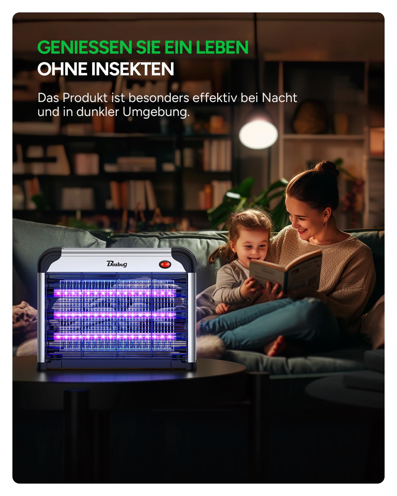 Buzbug LED Insektenvernichter, 3800V Starke Mücken- und Fliegenfalle, 3 Lampen, Nachhaltig mit geringerem Stromverbrauch, Mückenlampe, Mückenschutz, Mückenabwehr, Insektenfänger (Neues Schwarz)