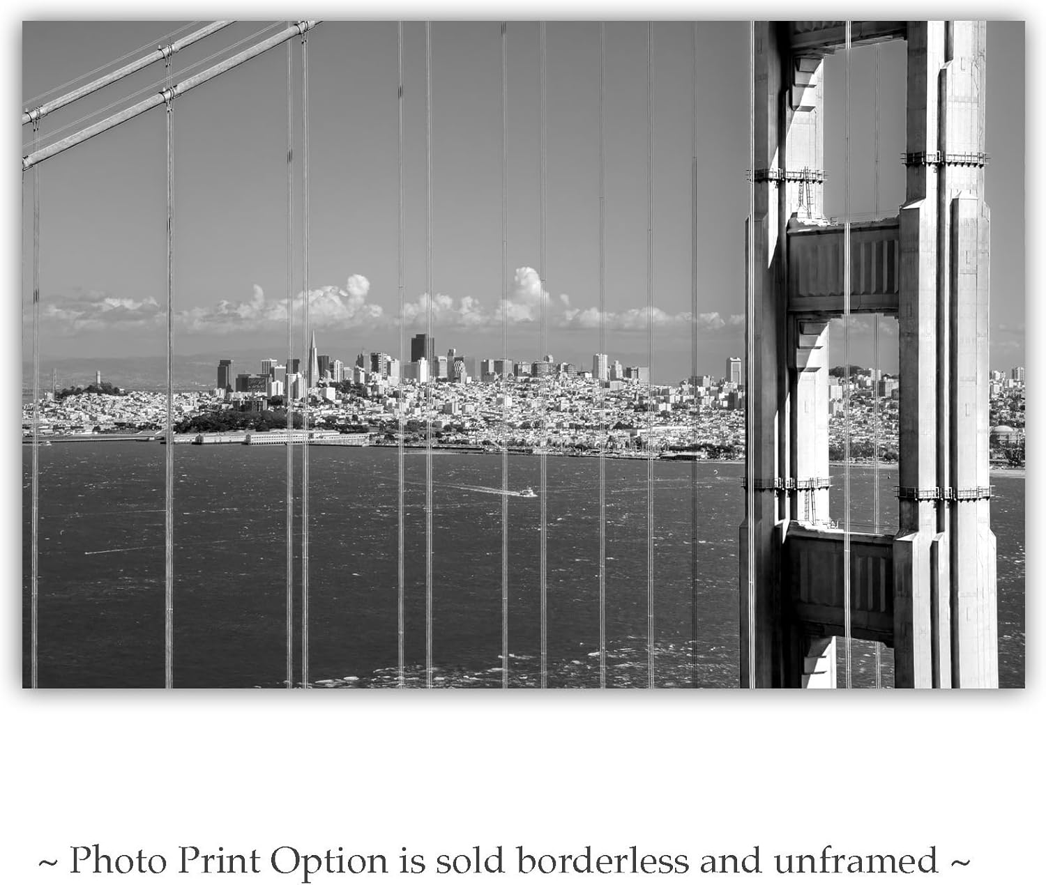 Golden Gate Bridge San Francisco Skyline Black and White Photograph
