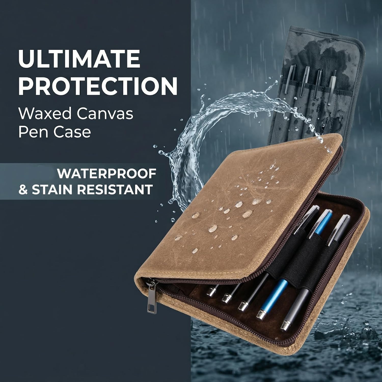 10 Slot Fountain Pen Case, Waterproof Canvas Pen Organizer Case for Collection Purposes, A Gifts for Pens Lovers Brown