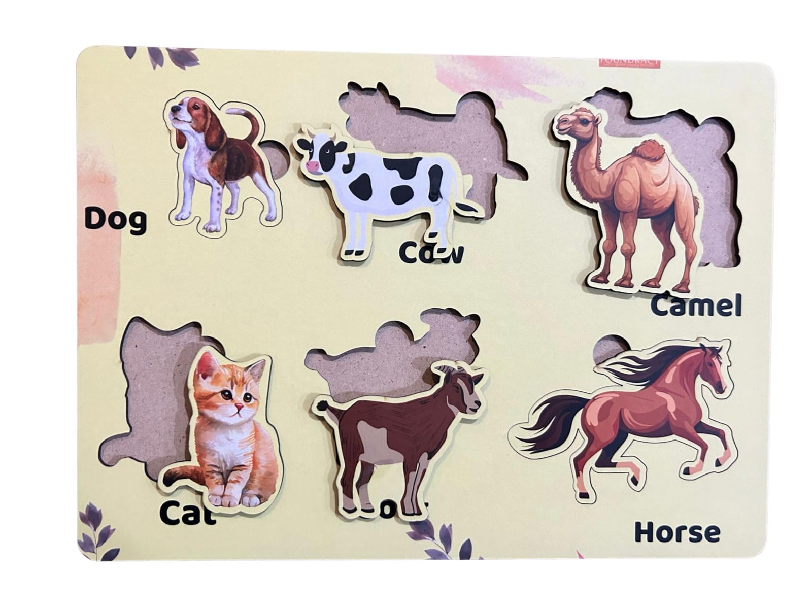 FOUNDRACY Domestic Animal Knob Puzzles, Wooden Learning Educational Game Board for Kids, Puzzle Toys for 2 Years Old Boys & Girls, Fine Motor Skills Development Gift for Boys and Girls