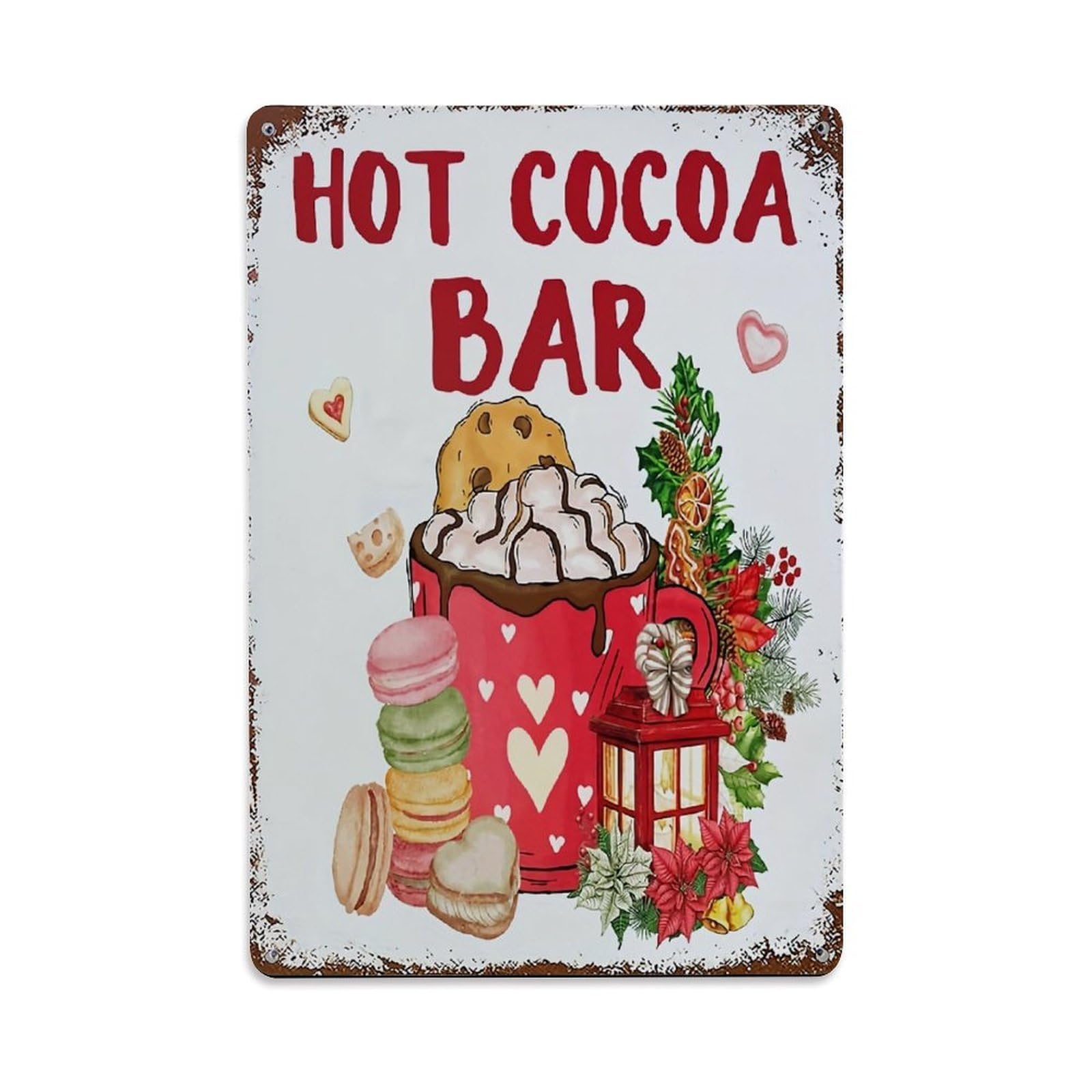Jdyaojiesheng Vintage Hot Cocoa Bar Sign Tin Sign Retro Metal Wall Decor Metal Poster, Home Bar Garage Farmhouse Cafe Wall Art Decoration 8X12inches
