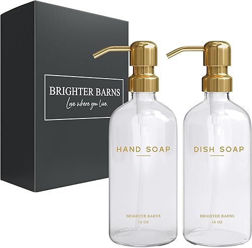 Miniatura 8 de Brighter Barns - Dispensador de jabón de vidrio de lujo para manos y platos, dispensador de jabón para fregadero de cocina, botellas de vidrio