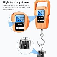 Vista 5 de SKEAP Báscula de pesca digital para colgar, báscula de equipaje de 110 libras, mango grande mejorado y pantalla LCD retroiluminada, balanza Naranja