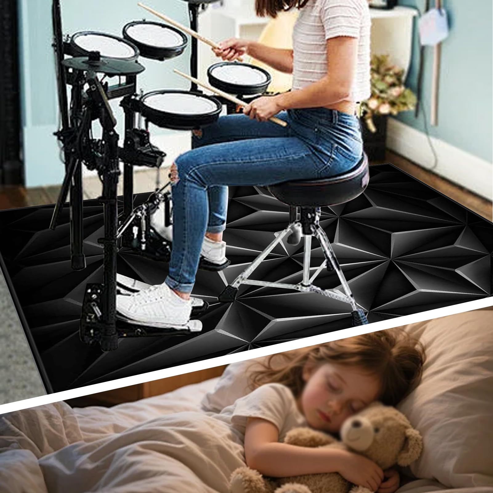 200 x 170 cm Dywan z baterią elektroniczną Dźwiękoszczelny Antypoślizgowy Dywan Pochłaniający Akustyczny Profesjonalna mata do instrumentów muzycznych do instrumentów muzycznych do gitary basowej
