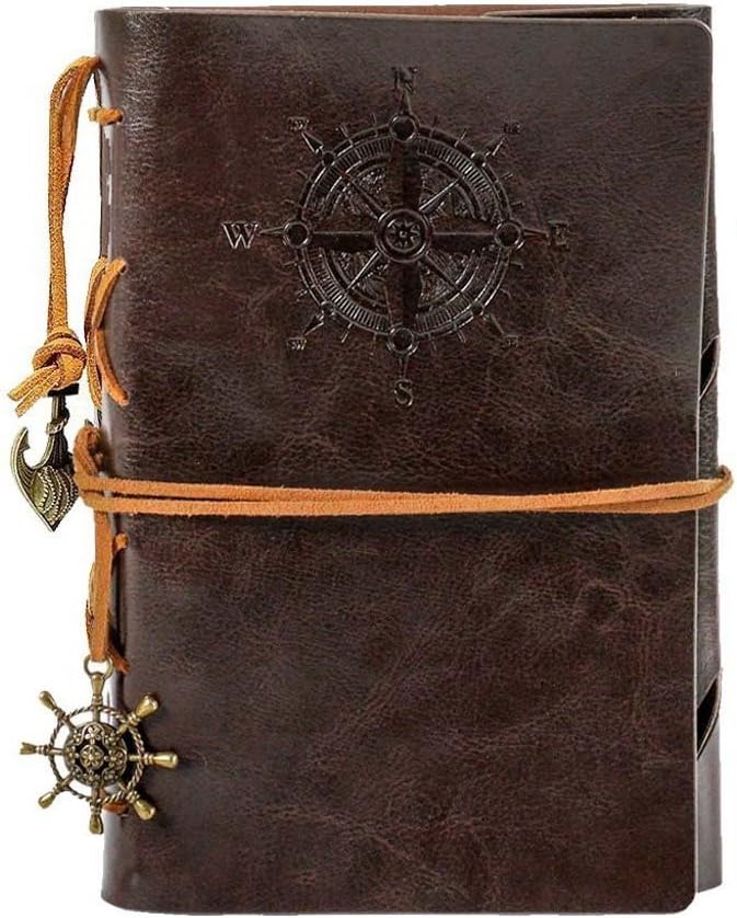 HRYSPN Vintage Refillable Journey Diary, Art Premium PU Leather Classic Embossed Travel Journal Notebook with Retro Pendants (13 * 18,5 cm, A6.)