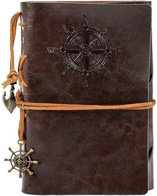 HGHC Vintage Refillable Journey Diary, Art Premium PU Leather Classic Embossed Travel Journal Notebook with Retro Pendants (13 * 18,5 cm, A6.)