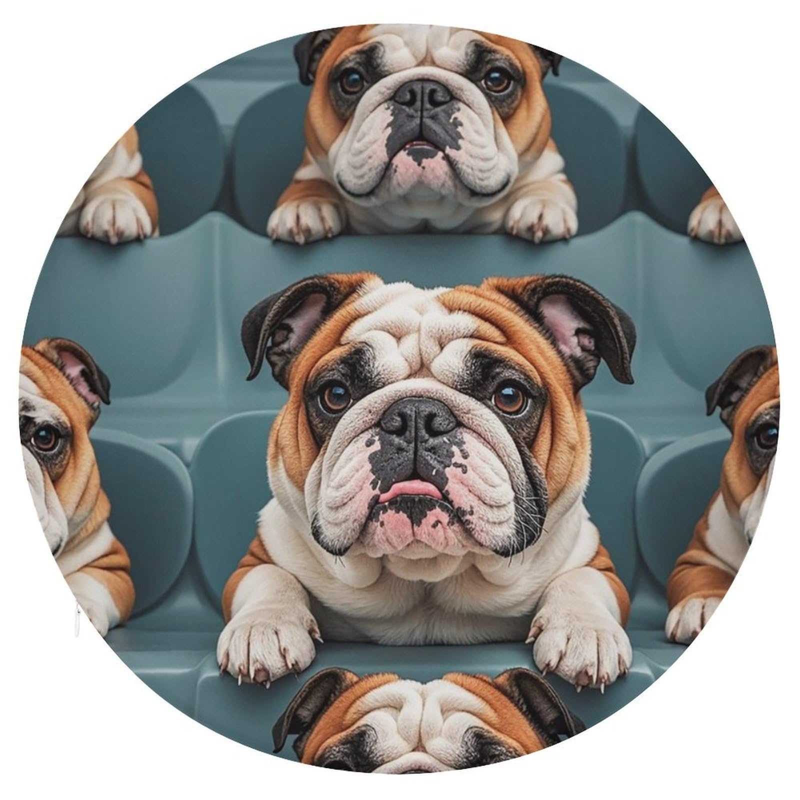 FekiLoot - Funny English Bulldog Chair Cushion Round Memory Foam Cushion Soft Circle Cushion with Removable Cover Fashion Decorative Cushion for Bedroom Sofa Kitchen