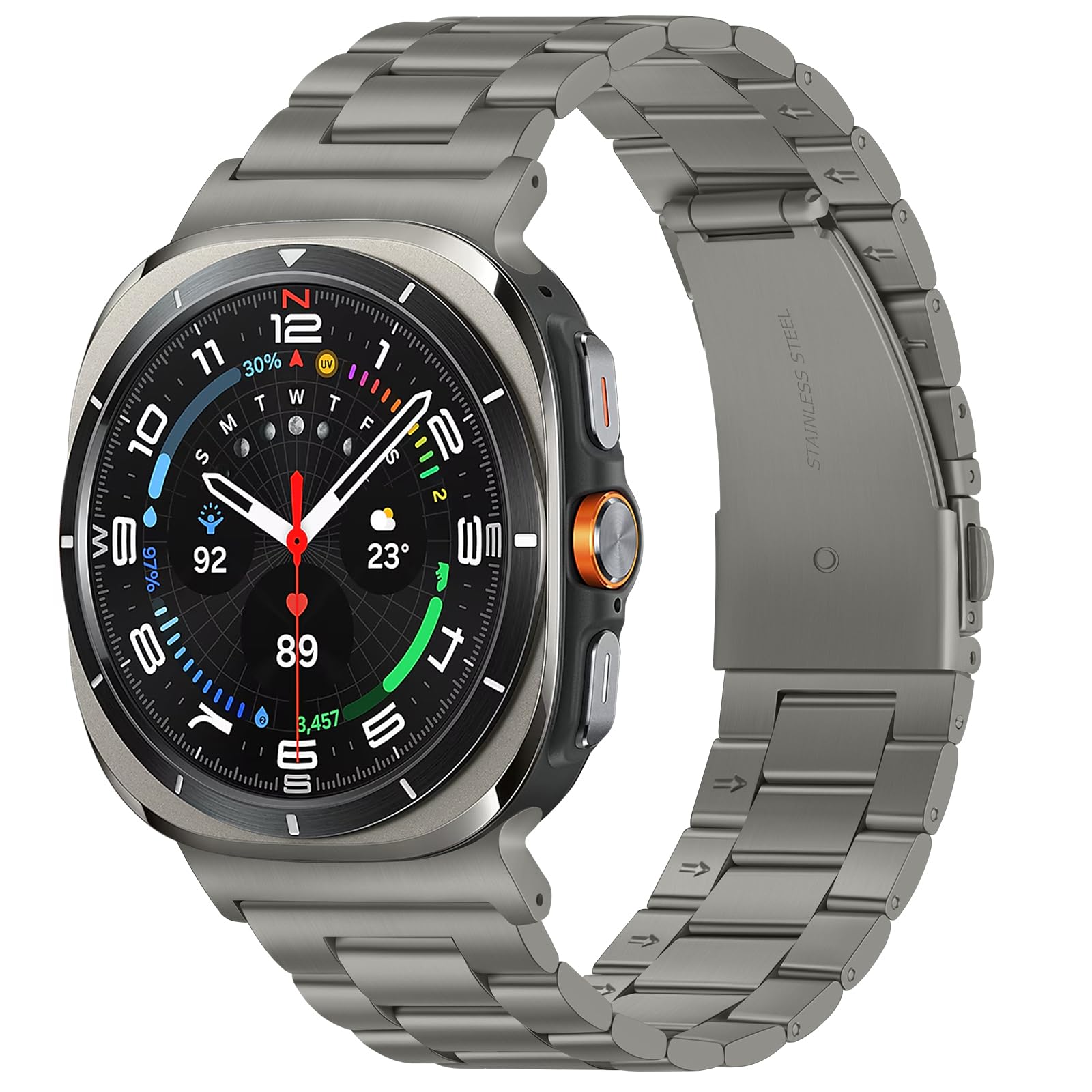Suphart Metal Bands Compatible with Samsung Galaxy Watch Ultra Band (2025/2024) 47mm, No Gap Stainless Steel Strap for Women and Men, Gray Titanium