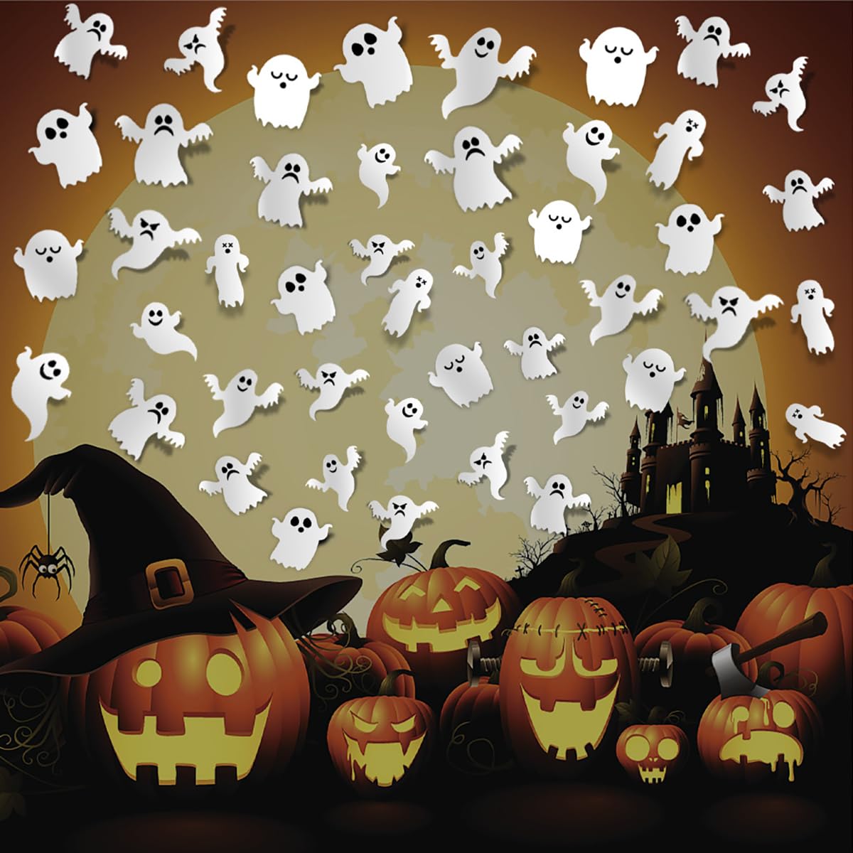 42 szt. Halloween naklejki dekoracyjne 3D uroczy duch naklejki ścienne samoprzylepne dekoracja biały mały duch naklejki ścienne Halloween artykuły imprezowe do domu gotyckiego domu drzwi pokoju na