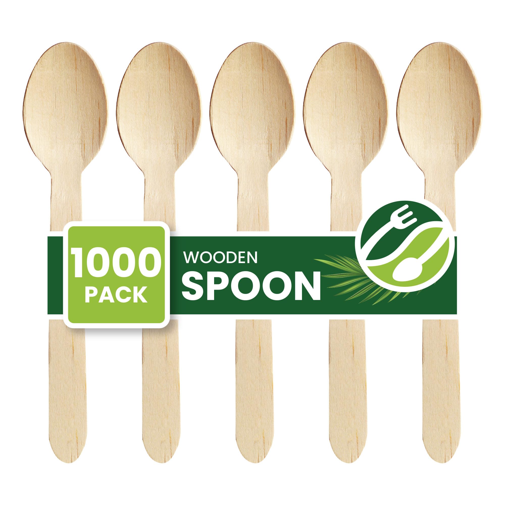 Eco Leaf - Set di 1000 cucchiai in legno usa e getta, 16 cm, biodegradabili e compostabili, ecologici, per matrimoni, picnic, feste, campeggio e catering, robusti cucchiai in legno di betulla e bambù