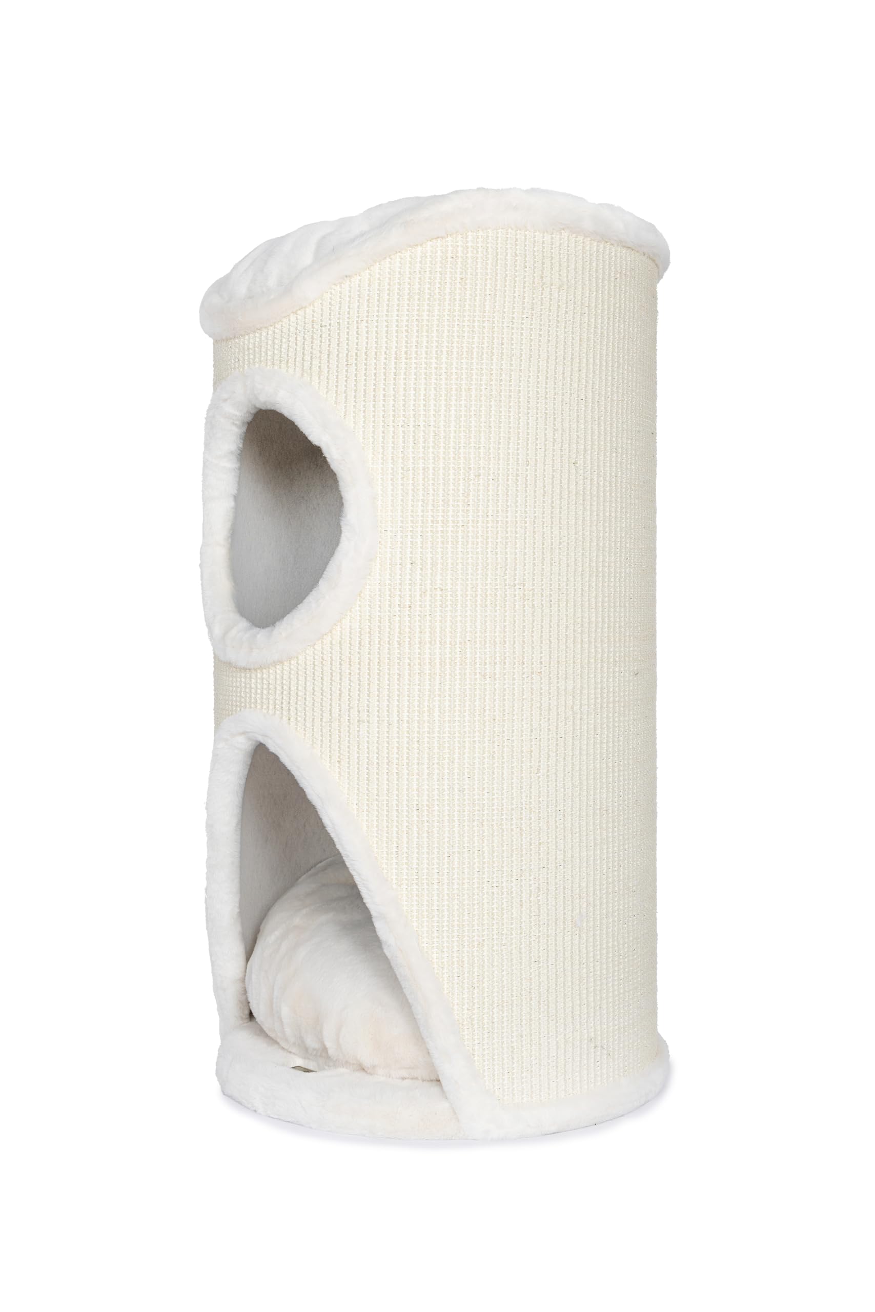Bontoy Katzenturm Mukki Creme I mit 2 Höhlen I große Liegefläche I 75 cm höhe I Stabiler Stand I mit Sisalmatte umwickelt I Kissen herausnehmbar