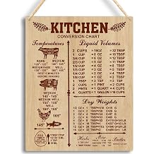 Practical Kitchen Measurement Conversions Chart Wooden Hanging Sign - Kitchen Wall Art Decoration 8x10 Inches -B29