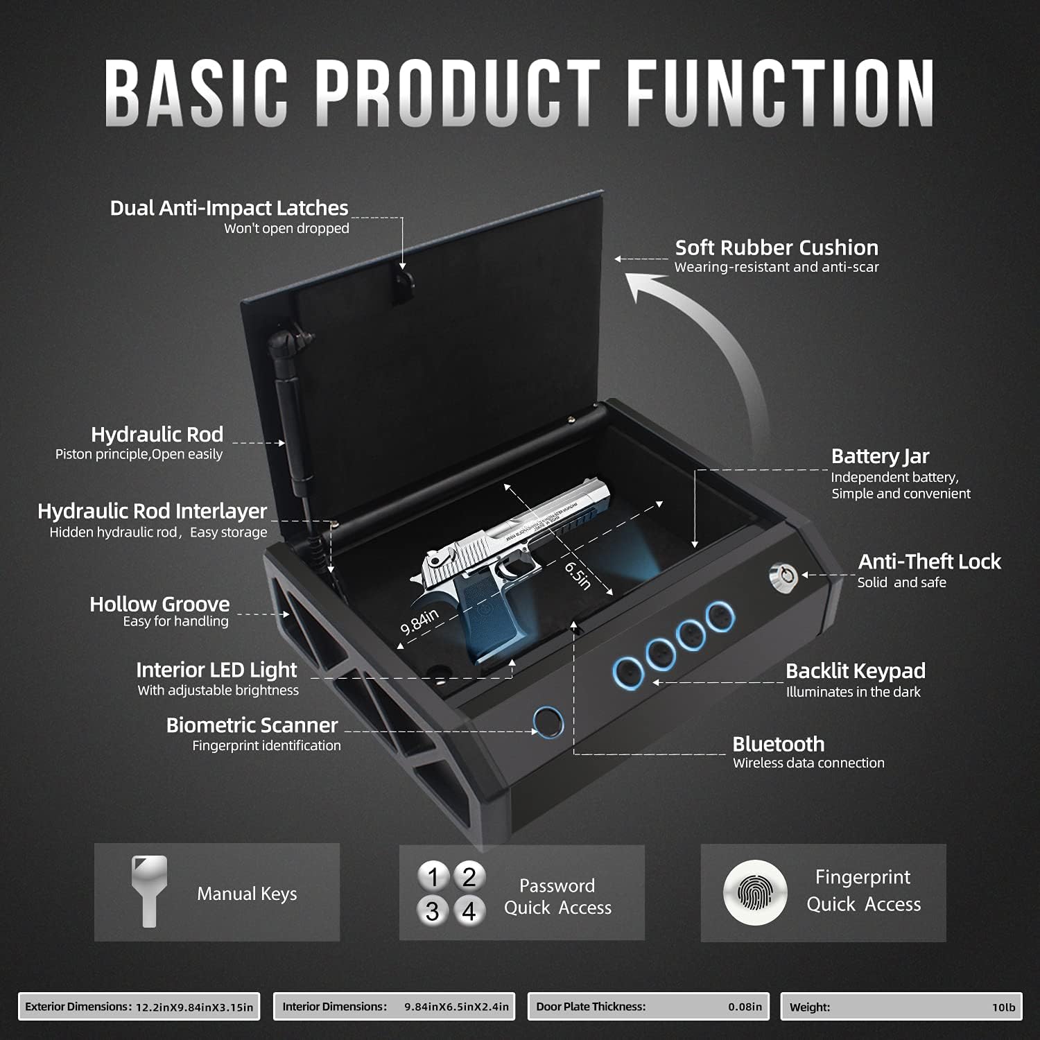 VOLIBeL Gun Safe Box Security Safe Lock Box with Fingerprint, Code, APP and Key for Home and Office(No Battery include)