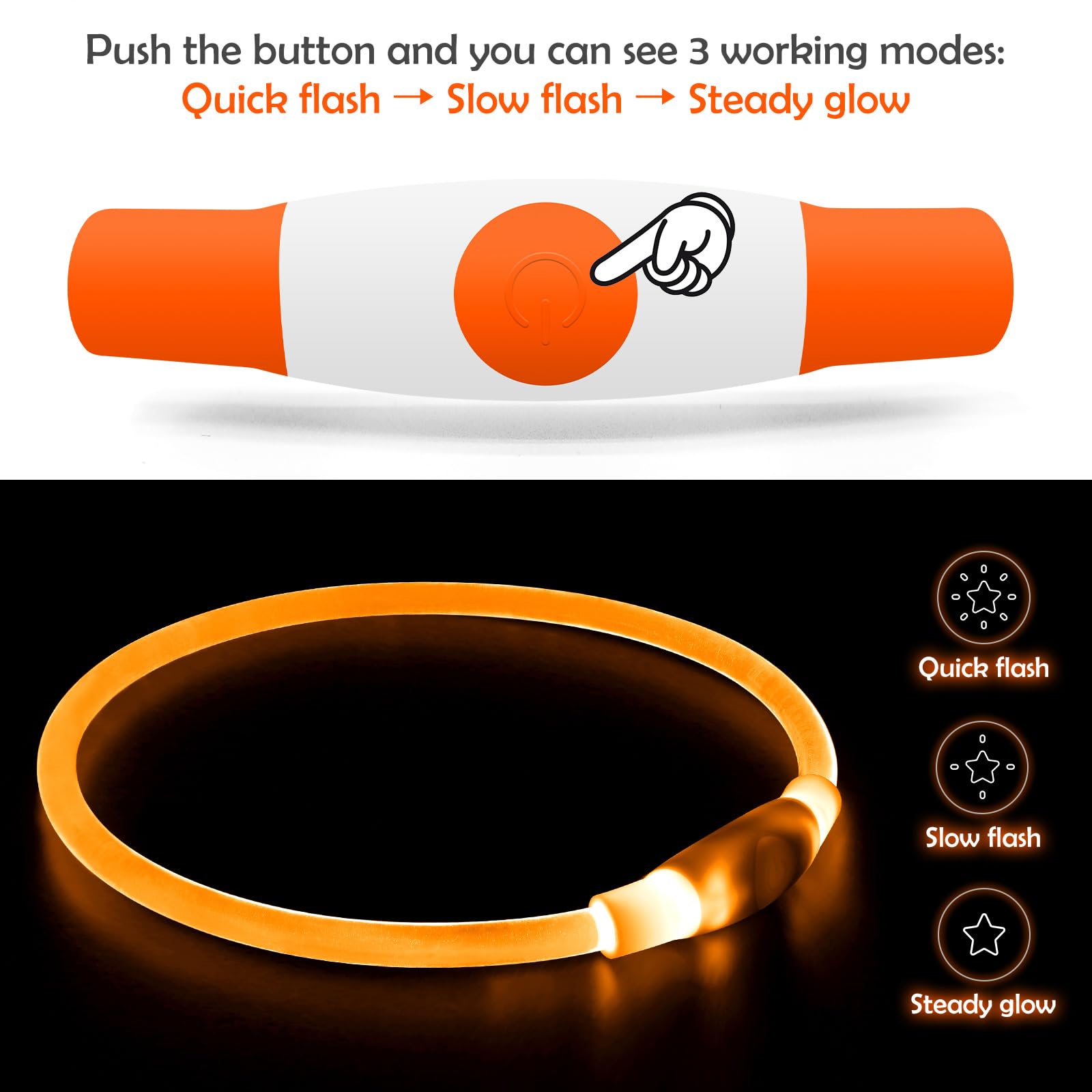 BSEEN Collar LED para perro, recargable por USB, collar de perro brillante para seguridad nocturna, collar de luz de moda para perros pequeños, medianos y grandes (naranja)