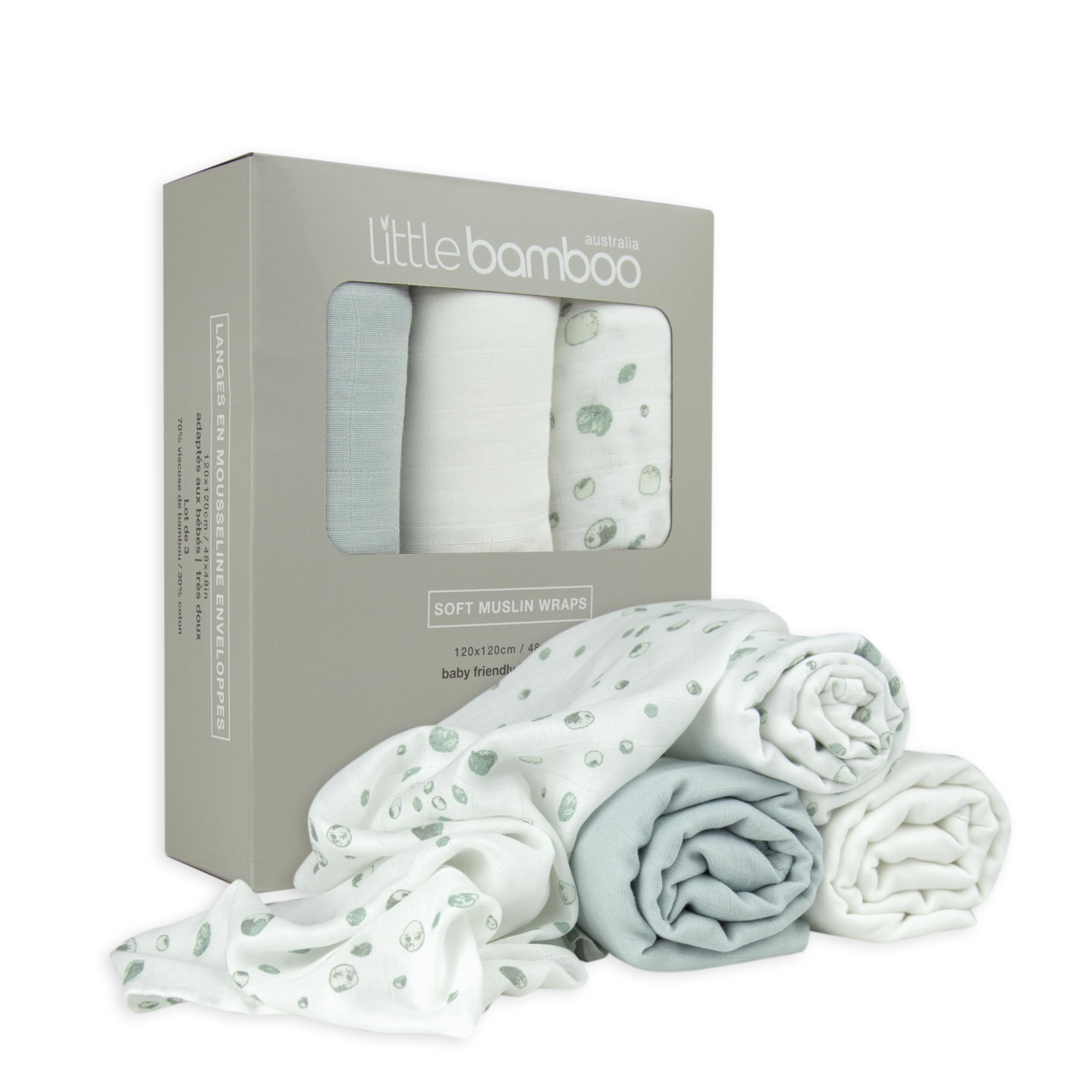 Little Bamboo Baby Wrap Zestaw 3 teli mussola 120x120 cm Grigio Whisper