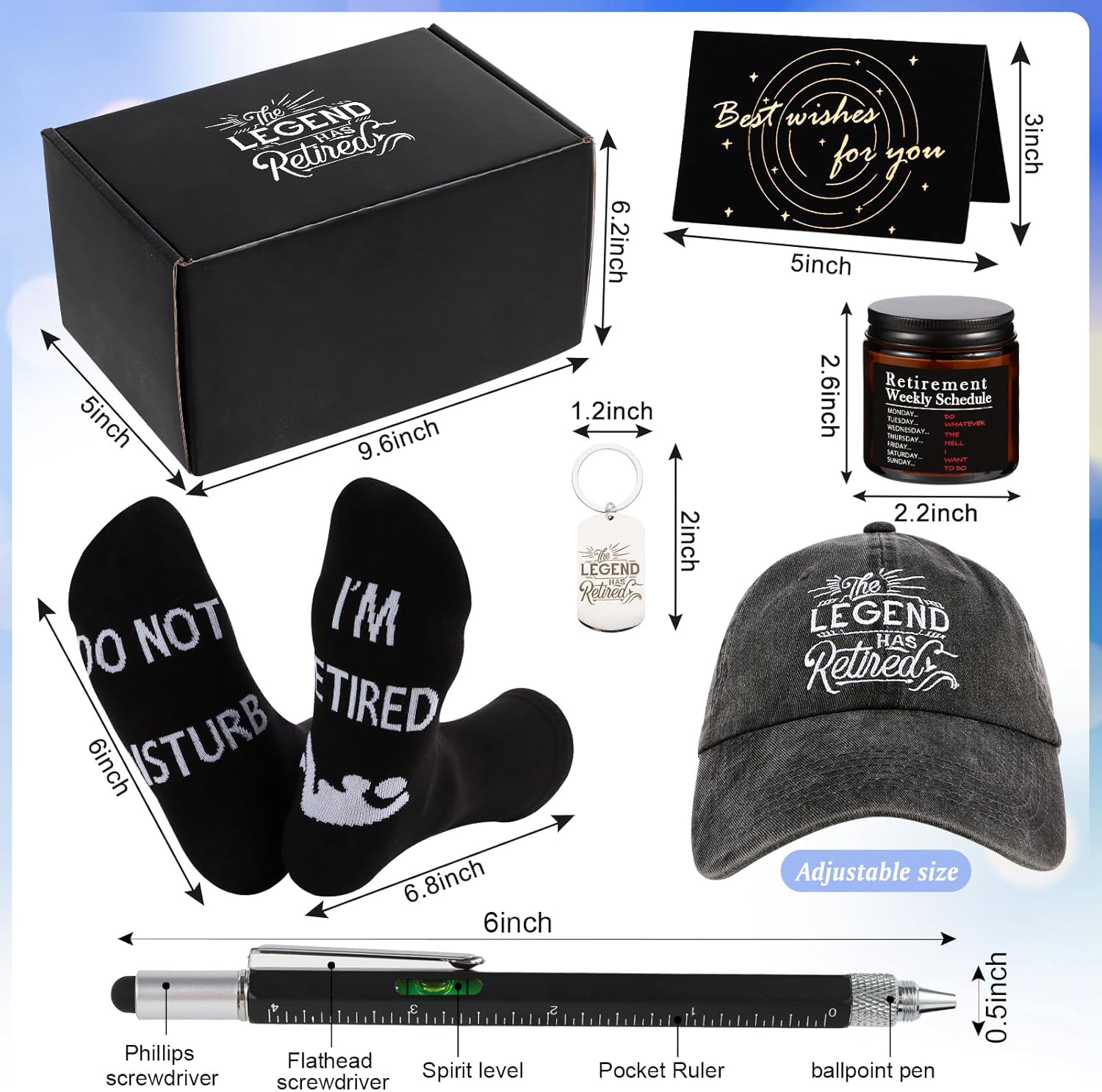 Kolewo4ever 14 Pcs Retirement Gifts for Men Christmas Gifts for Dad 2026 Happy Retired Gift Basket for Coworker, Teachers, Dad, Grandpa Best Retirement Gift Box with Whisky Set Baseball Cap Socks - Image 2