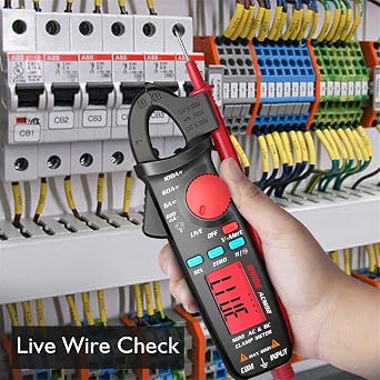 BSIDE ACM92 DC Current Clamp Meter True RMS 6000 Counts Digital Multimeter Amp Continuity Ohm Hz Live Check V-Alert Voltage Tester with Back Clip