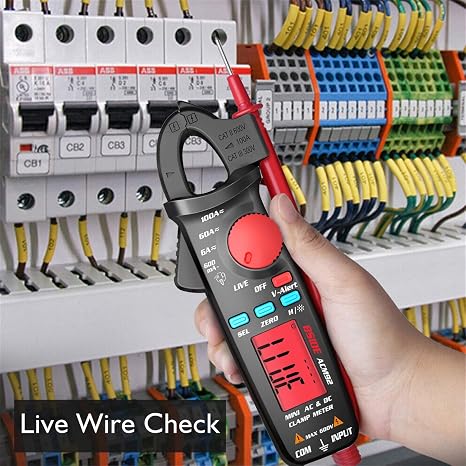 BSIDE ACM92 DC Current Clamp Meter True RMS 6000 Counts Digital Multimeter Amp Continuity Ohm Hz Live Check V-Alert Voltage Tester with Back Clip