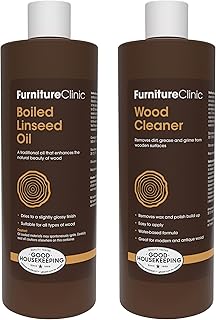 Furniture Clinic 500ml Boiled Linseed Oil + 500ml Wood Cleaner | Refined Oil and Cleaner for Wood Furniture | Quick Dry Glossy Finish | Restore & Protect | Tables, Cabinets, Handles